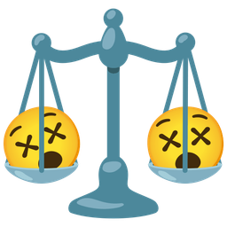 balance scale and face with crossed-out eyes