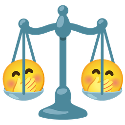 balance scale and face with hand over mouth