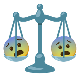 balance scale and fearful face