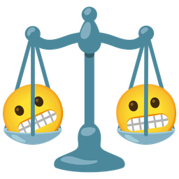 balance scale and grimacing face
