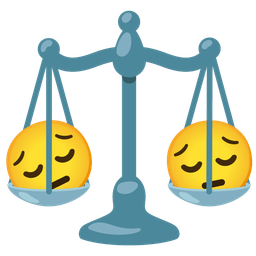 balance scale and pensive face