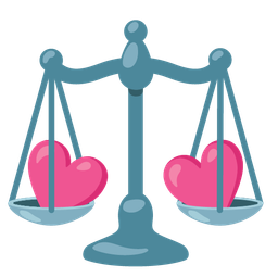 balance scale and revolving hearts