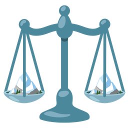 balance scale and snow-capped mountain
