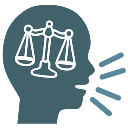 balance scale and speaking head