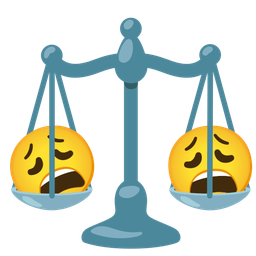 balance scale and weary face