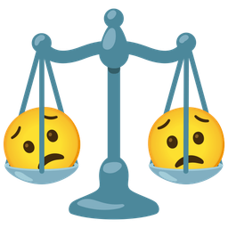 balance scale and worried face