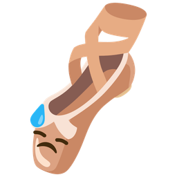 ballet shoes and downcast face with sweat