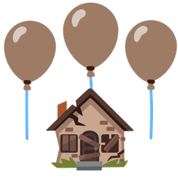 balloon and derelict house