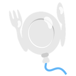 balloon and fork and knife with plate