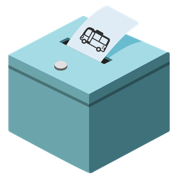 ballot box with ballot and bus