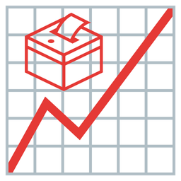 ballot box with ballot and chart increasing