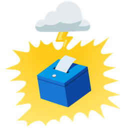 ballot box with ballot and cloud with lightning