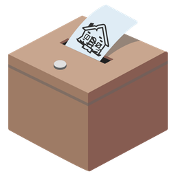 ballot box with ballot and derelict house