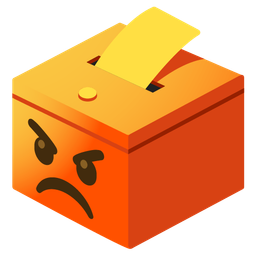 ballot box with ballot and enraged face
