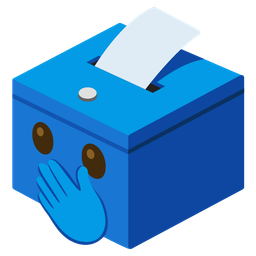 ballot box with ballot and face with open eyes and hand over mouth