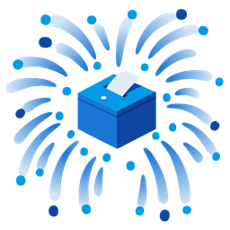 ballot box with ballot and fireworks