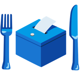 ballot box with ballot and fork and knife with plate