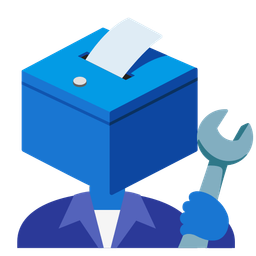 ballot box with ballot and hammer and wrench