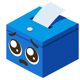 ballot box with ballot and pleading face