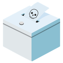 ballot box with ballot and skull