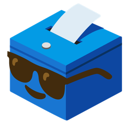 ballot box with ballot and smiling face with sunglasses