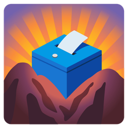ballot box with ballot and sunrise over mountains