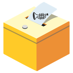 ballot box with ballot and trumpet