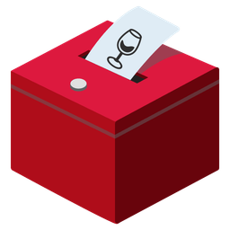 ballot box with ballot and wine glass