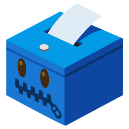 ballot box with ballot and zipper-mouth face