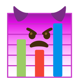 bar chart and angry face with horns
