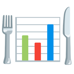 bar chart and fork and knife with plate