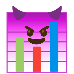 bar chart and smiling face with horns