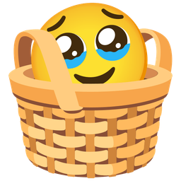 basket and face holding back tears