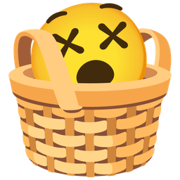 basket and face with crossed-out eyes