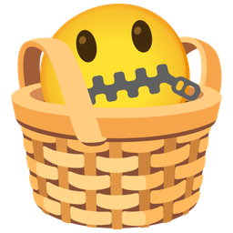 basket and zipper-mouth face