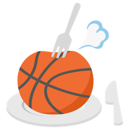 basketball and fork and knife with plate