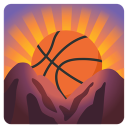 basketball and sunrise over mountains