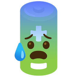 battery and anxious face with sweat