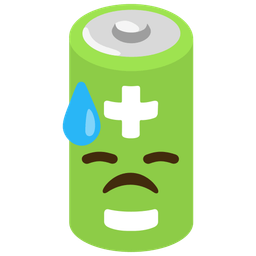 battery and downcast face with sweat