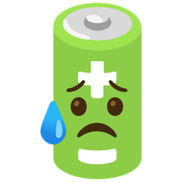 battery and sad but relieved face