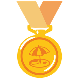 Beach with umbrella and 1st place medal
