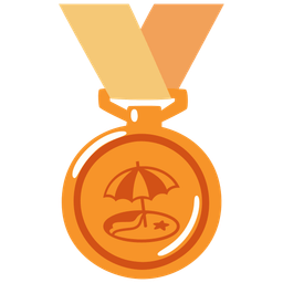 Beach with umbrella and 3rd place medal