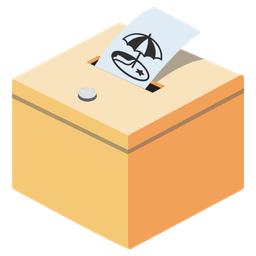 Beach with umbrella and Ballot box with ballot