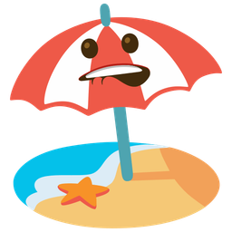 Beach with umbrella and Biting lip