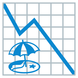Beach with umbrella and Chart decreasing
