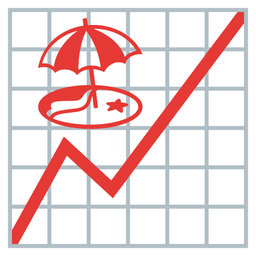 Beach with umbrella and Chart increasing
