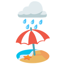 Beach with umbrella and Cloud with rain