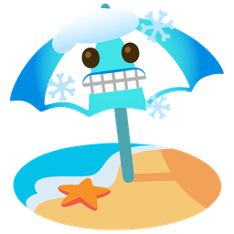Beach with umbrella and Cold face