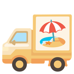 Beach with umbrella and Delivery truck
