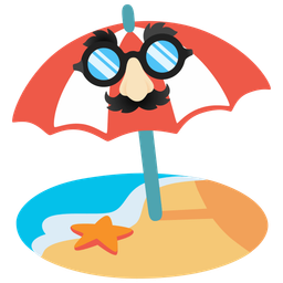 Beach with umbrella and Disguised face